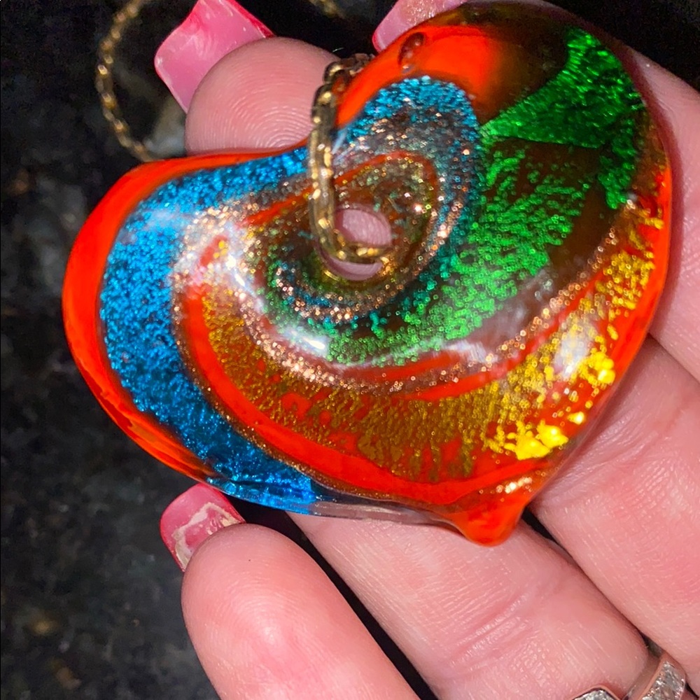 Glass Red and Blue Artistic Heart ❤️ Pendant Necklace